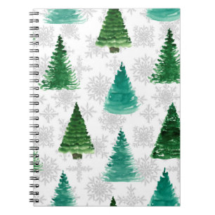 Cuaderno Patrón sin foco con abetos y copos de nieve. Wat