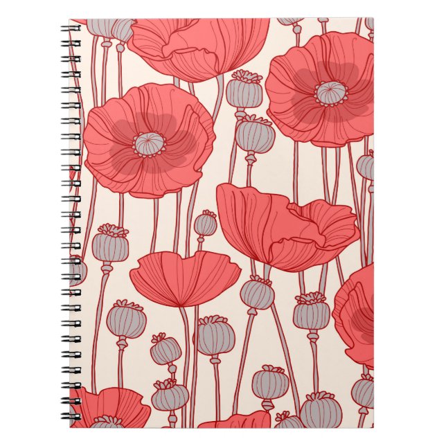 Cuaderno Patrón sin foco con amapolas.  (Frente)