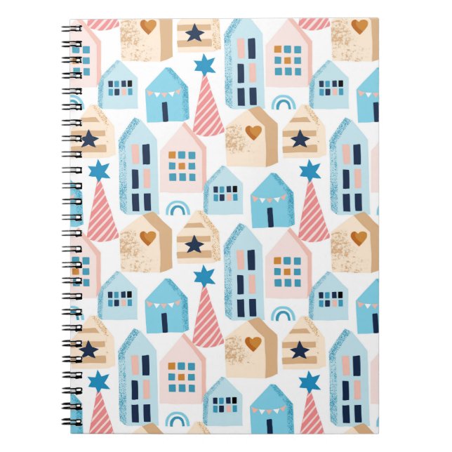 Cuaderno Patrón sin foco con casas escandinavas en blanco (Frente)