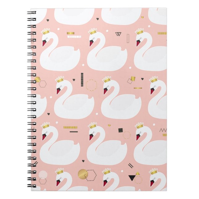 Cuaderno Patrón sin foco con cisnes blancos adorables. Todo (Frente)