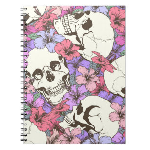Cuaderno Patrón sin foco con cráneos para las flores