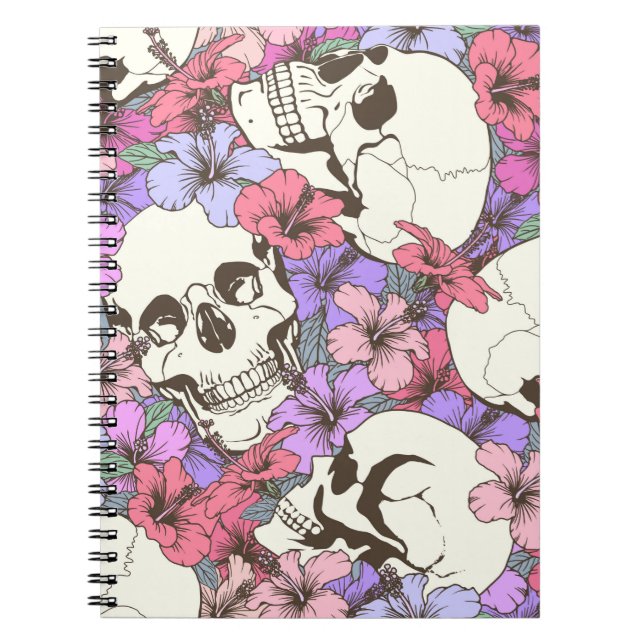 Cuaderno Patrón sin foco con cráneos para las flores (Frente)