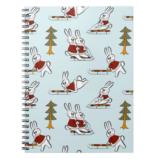 Cuaderno Patrón sin foco con diferentes conejos en trineos  (Frente)