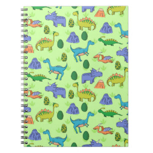 Cuaderno Patrón sin foco con diferentes dinosaurios lindos,