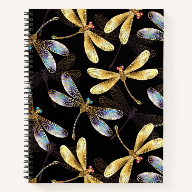 Cuaderno Patrón sin foco con Dragonflies dorados (Anverso)