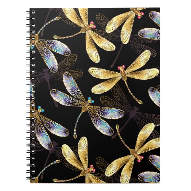 Cuaderno Patrón sin foco con Dragonflies dorados (Frente)