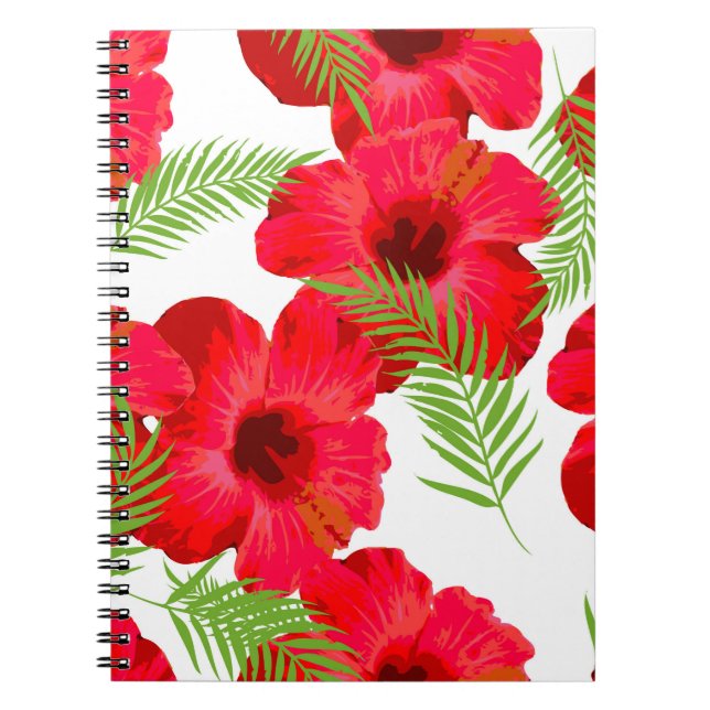 Cuaderno Patrón sin foco con flor tropical, hojas de palma (Frente)