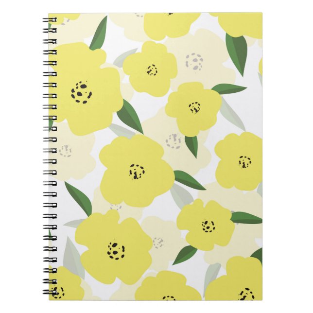 Cuaderno Patrón sin foco con flores amarillas brillantes (Frente)