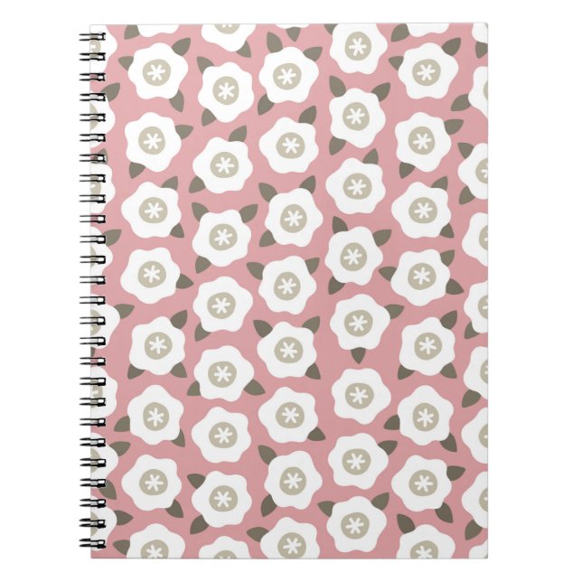 Cuaderno Patrón sin foco con flores lindas sobre fondo rosa (Frente)