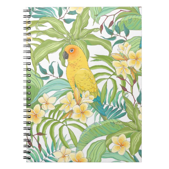 Cuaderno Patrón sin foco con flores Plumeria, hojas y  (Frente)