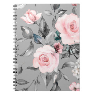 Cuaderno Patrón sin foco con flores primaverales y hojas. H