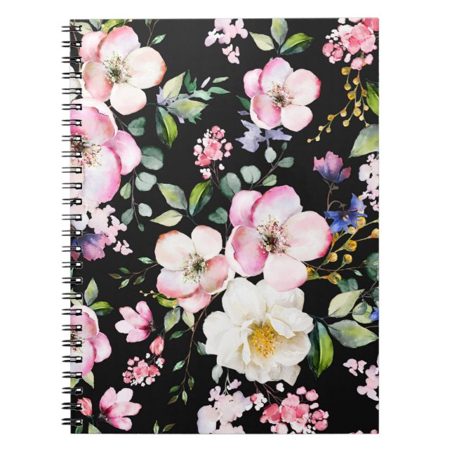 Cuaderno Patrón sin foco con flores primaverales y hojas. H (Frente)