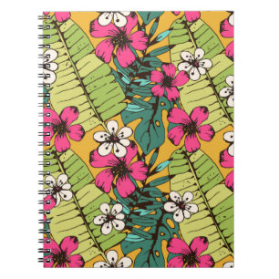 Cuaderno Patrón sin foco con flores tropicales, hojas de pa