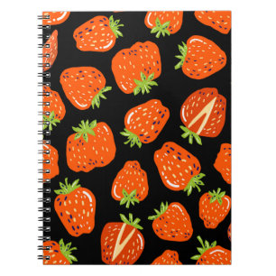 Cuaderno Patrón sin foco con fresas pequeñas en negro
