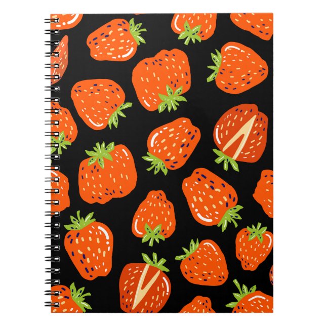 Cuaderno Patrón sin foco con fresas pequeñas en negro (Frente)