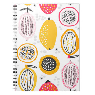 Cuaderno Patrón sin foco con frutos exóticos dibujados a ma