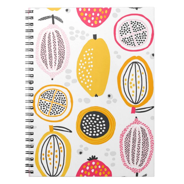 Cuaderno Patrón sin foco con frutos exóticos dibujados a ma (Frente)