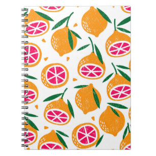 Cuaderno Patrón sin foco con frutos. Sello texturado.