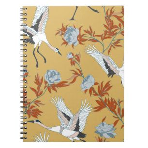 Cuaderno Patrón sin foco con grúas blancas japonesas y pe