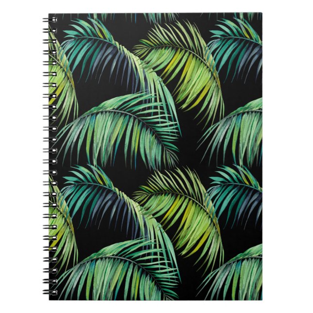 Cuaderno Patrón sin foco con hojas tropicales de palma. Wat (Frente)