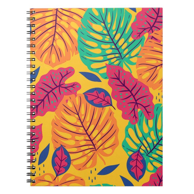 Cuaderno Patrón sin foco con hojas tropicales sobre ba amar (Frente)