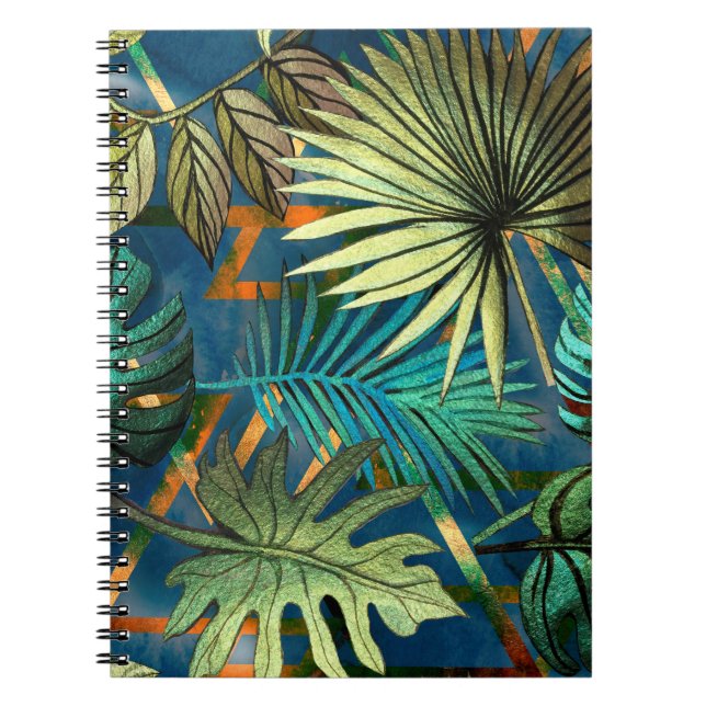 Cuaderno Patrón sin foco con hojas tropicales y geometri (Frente)