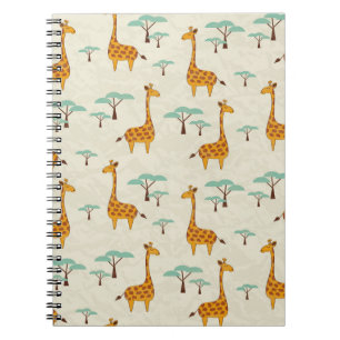 Cuaderno Patrón sin foco con jirafas y árboles lindos, Vi