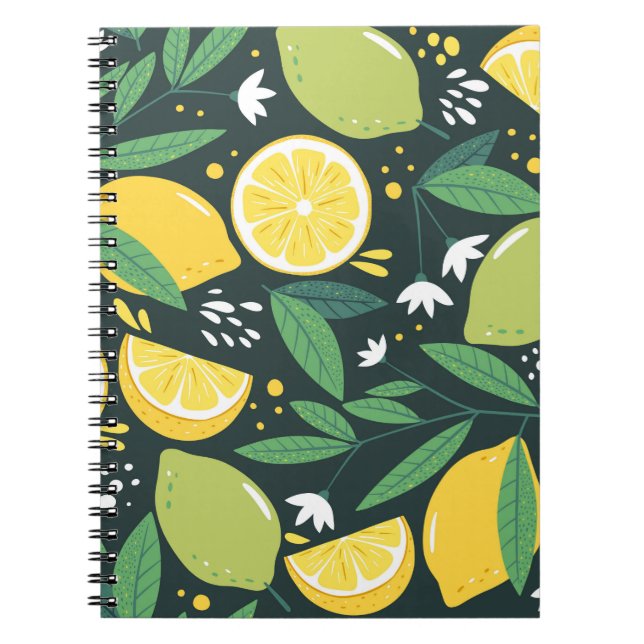 Cuaderno Patrón sin foco con limones. Resumen de arte impre (Frente)