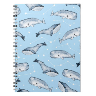 Cuaderno Patrón sin foco con lindas ballenas y estrellas. A