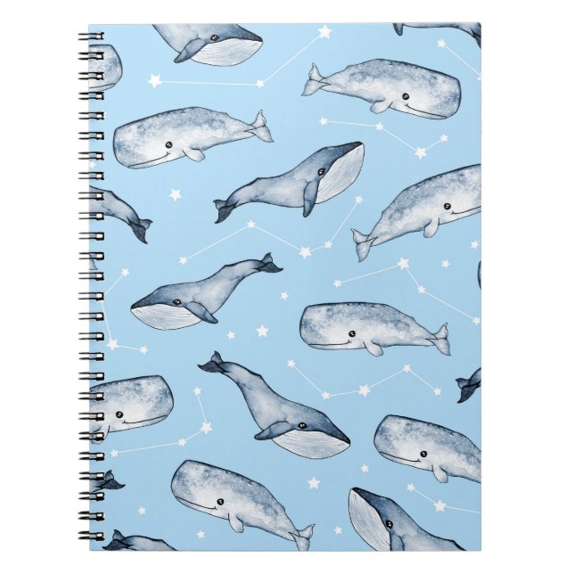 Cuaderno Patrón sin foco con lindas ballenas y estrellas. A (Frente)