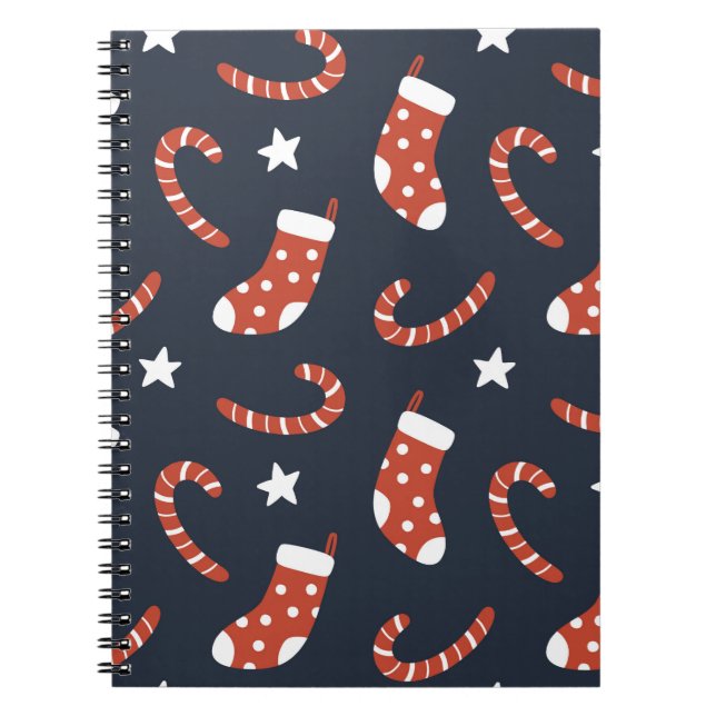 Cuaderno Patrón sin foco con medias de navidad, latas de du (Frente)