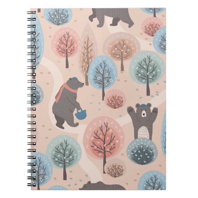 Cuaderno Patrón sin foco con osos dibujados a mano gracioso (Frente)