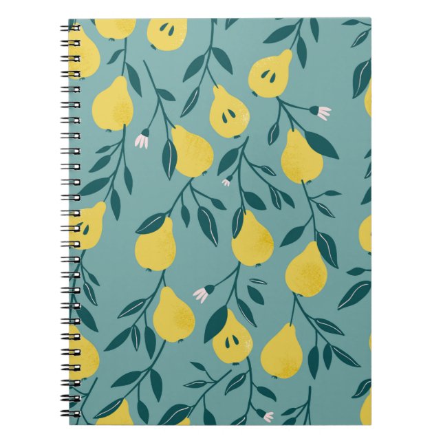 Cuaderno Patrón sin foco con pera amarilla. Tragón de fruta (Frente)