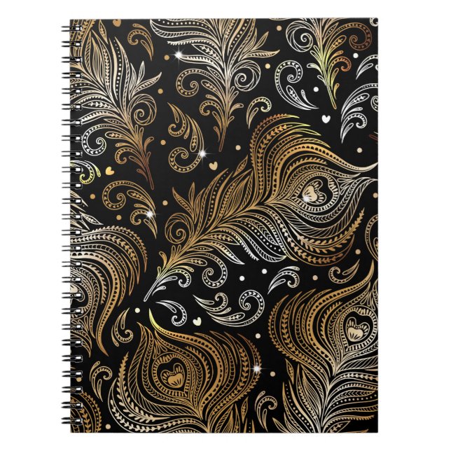 Cuaderno Patrón sin foco con plumas de pavo real. Freehand (Frente)