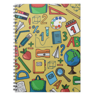 Cuaderno Patrón sin foco con suministros escolares en amari