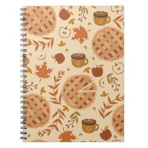 Cuaderno Patrón sin foco con tarta de manzana, manzanas y