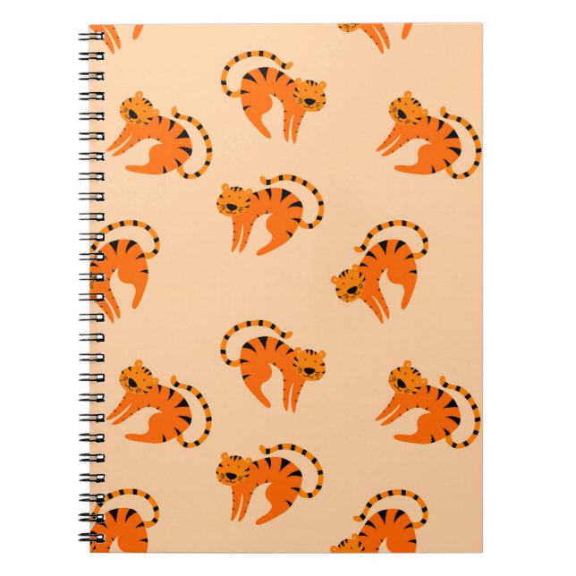Cuaderno Patrón sin foco con tigres personalizados lindos (Frente)