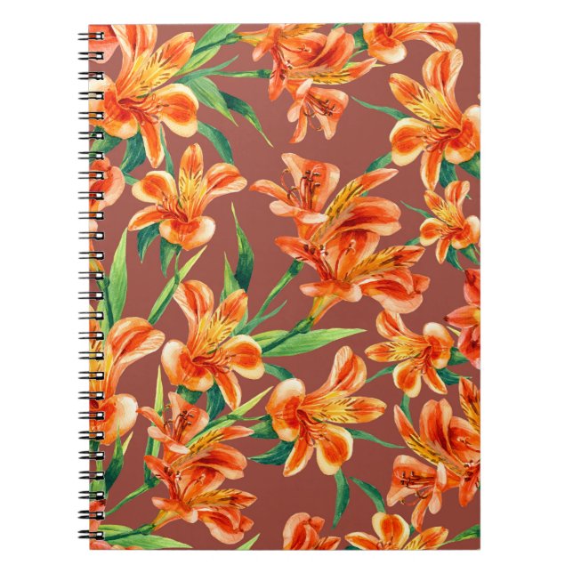 Cuaderno Patrón sin foco de alstromería pintado en agua (Frente)