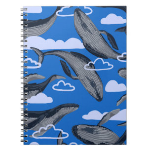 Cuaderno Patrón sin foco de ballenas azules. vintag dibujad