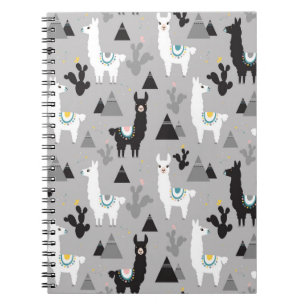 Cuaderno Patrón sin foco de cactus de llama y montañas