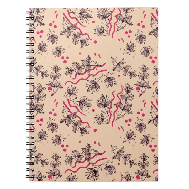 Cuaderno Patrón sin foco de flores y hojas. Ororfo floral (Frente)