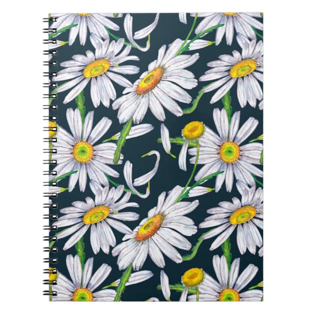 Cuaderno Patrón sin foco de flores y pétalos de gran camomi (Frente)