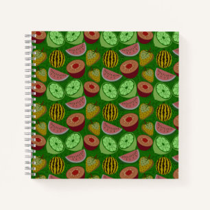 Cuaderno Patrón sin foco de fruta tropical y fondo verde