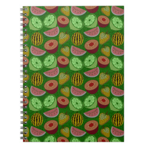 Cuaderno Patrón sin foco de fruta tropical y fondo verde