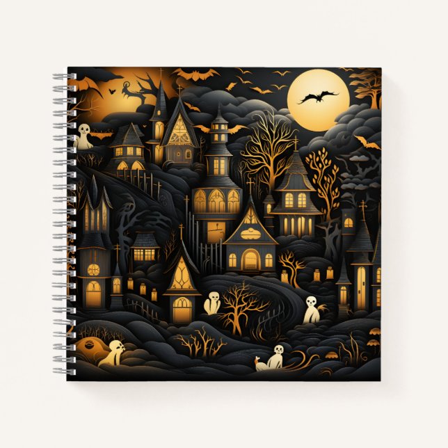 Cuaderno Patrón sin foco de Halloween Fantasma Blanco En La (Anverso)