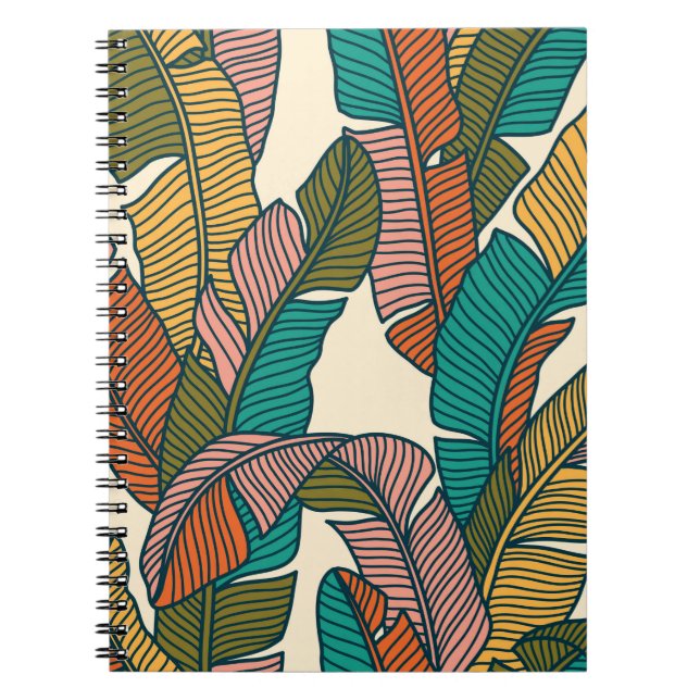 Cuaderno Patrón sin foco de hojas de palmeras tropicales (Frente)