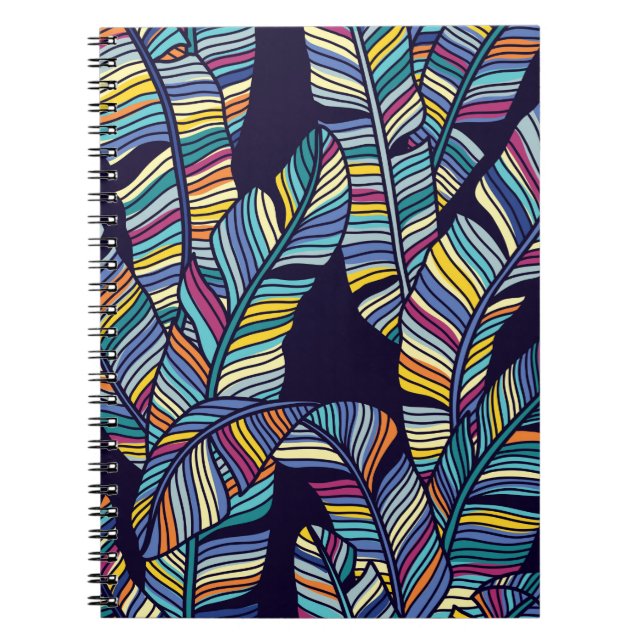 Cuaderno Patrón sin foco de hojas tropicales de palmas (Frente)