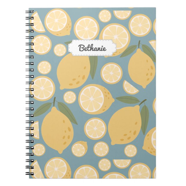 Cuaderno Patrón sin foco de limón amarillo personalizable (Frente)