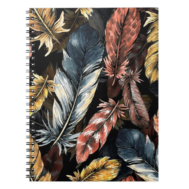 Cuaderno Patrón sin foco de plumas de aves. (Frente)