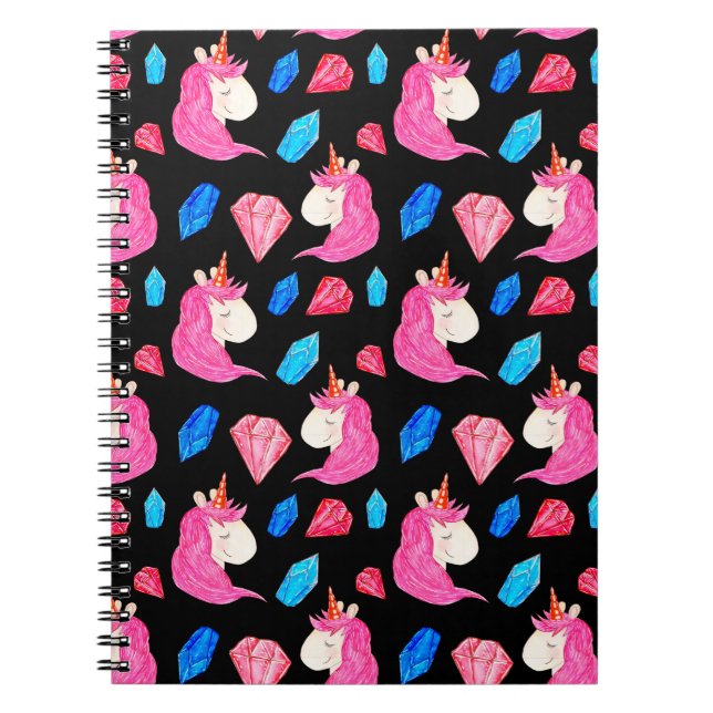 Cuaderno Patrón sin foco de un unicornio mágico con multico (Frente)